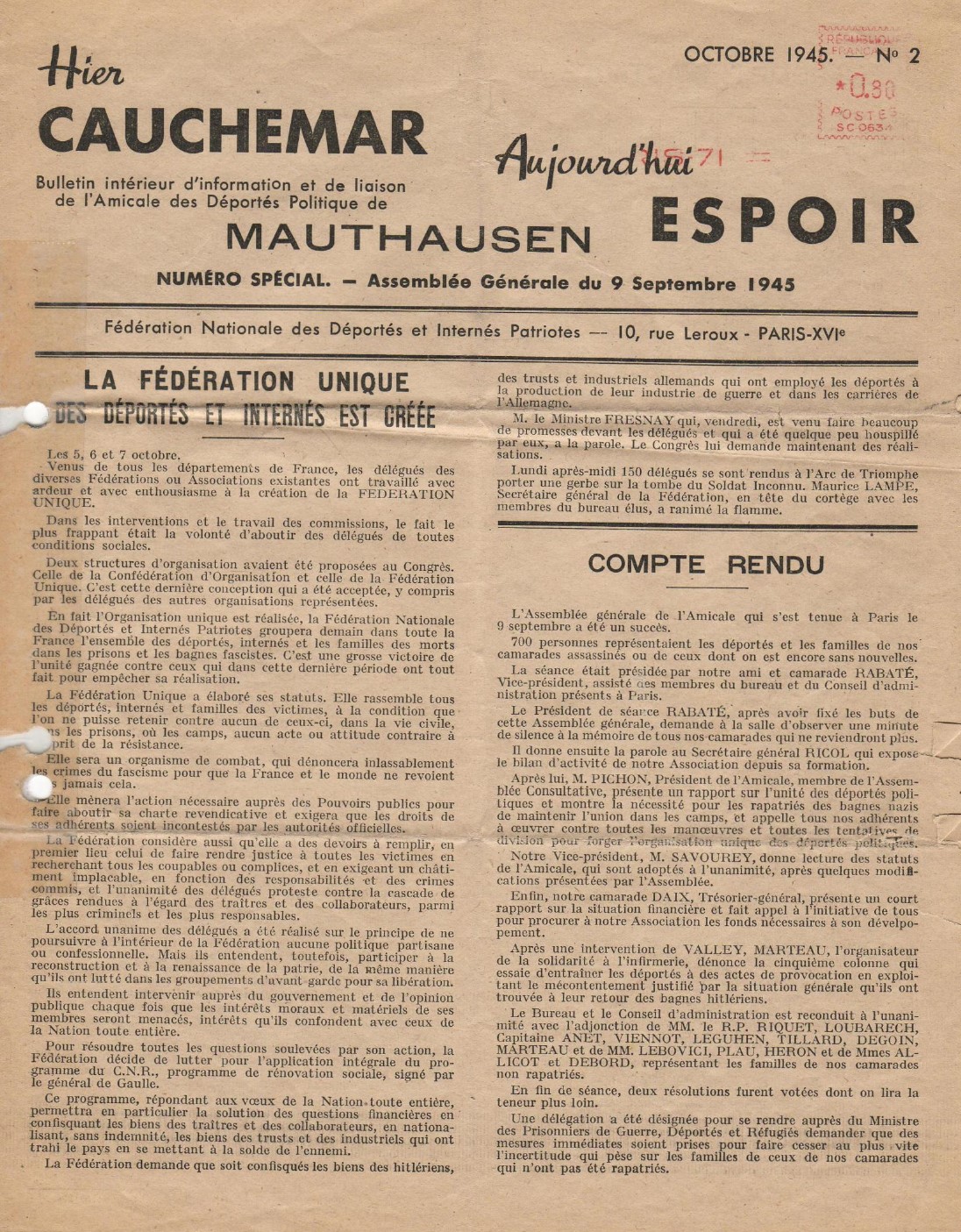 assemblée générale 9 septembre 1945